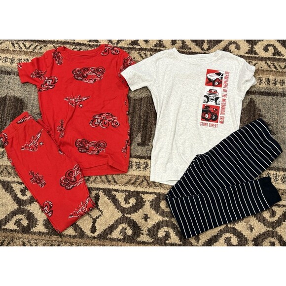 Boys Size 10 PJs Pajamas lot of 2 red trucks Carter’s short Sleeve Shirt Pants - Picture 1 of 3